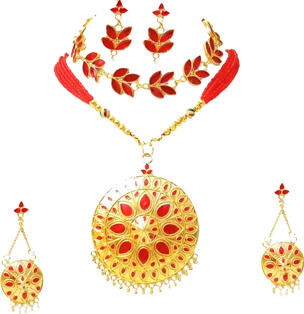 Assamese_Traditional_Red_Colour_Japi_And_Golpata_Combo_Jewellery_Set_For_Women